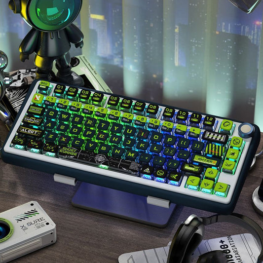YMDK Ghost Runner 4-Side Shine Through PBT+PC Keycaps, Dye-Sub MSA Profile Custom Keycaps for 61/84/87/96/100/104/108 MX Mechanical Keyboards