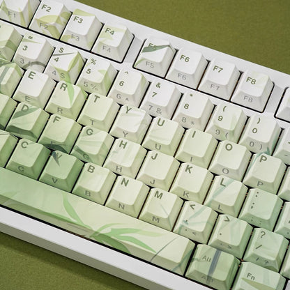 YMDK Bamboo Forest 132 keys Cherry Profile PBT Dye Sub Sidelit Keycaps Japanese, German, French, Spanish, and Russian for 61/84/87/104/108 MX Mechanical Keyboard