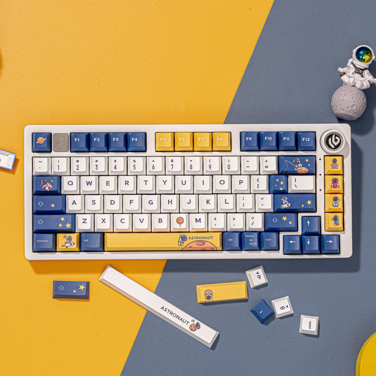 YMDK 130 Keys Astronaut Theme Keycaps PBT Cherry Profile 5 Sides Dye Sublimation Top Print Key cap Cute Custom Keycap for 61/64/68/84/87/96/104/108 MX Mechanical Keyboard