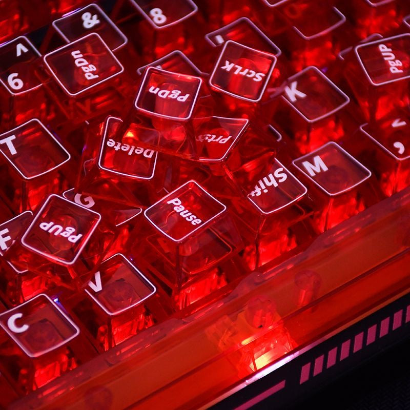 YMDK 121 Keys Red Transparent PC Shine Through Top Print Cherry Profile Keycaps for MX 61/64/68/84/87/100/104/108 Layout MX Mechanical Keyboard