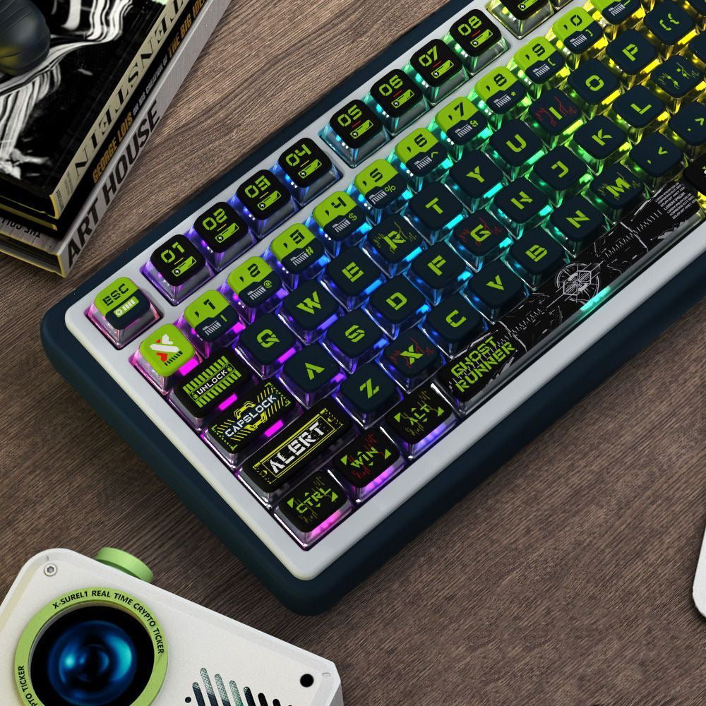 YMDK Ghost Runner 4-Side Shine Through PBT+PC Keycaps, Dye-Sub MSA Profile Custom Keycaps for 61/84/87/96/100/104/108 MX Mechanical Keyboards