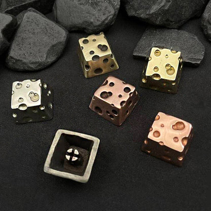YMDK 1pcs Retro Brass White Purple Copper Three Color Cheese Themed Unique Dark Style Creative Keycaps for MX Mechanical Keyboards