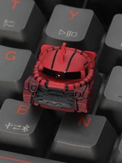 YMDK 3D Mechanical Armor Helmet Artisan Keycap - Red/Green Tactical Mecha Style for MX Switch Mechanical Keyboards
