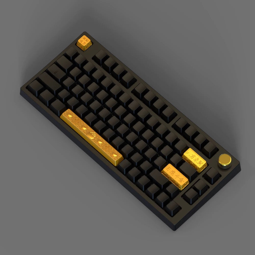 YMDK 1pcs Esc 1u Enter 2.25u Backspace 2u Gold Fortune Themed Personalized Electroplated Zinc Alloy Keycap for MX Mechanical Keyboard