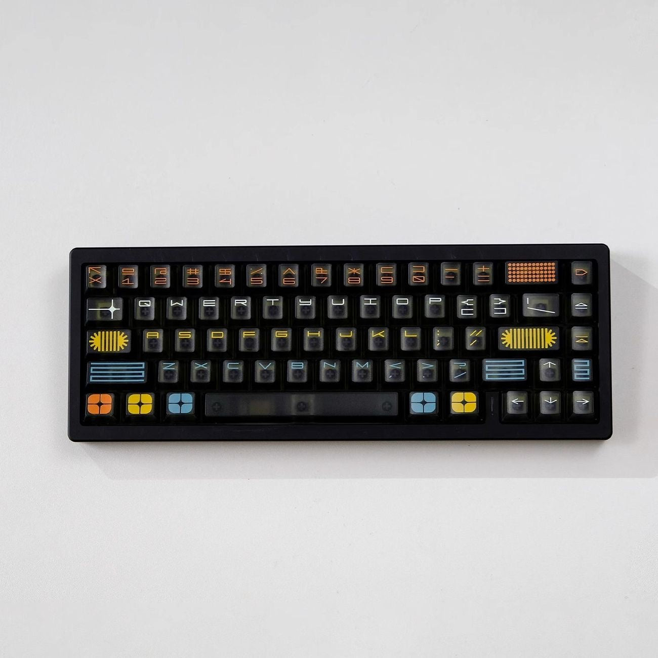 YMDK 122 Keys Exhibition Theme Five Sides Fog Keycaps Shine Through Cherry Profile PC UV Print Keycap for 61/64/68/75/84/87 MX Mechanical Keyboard