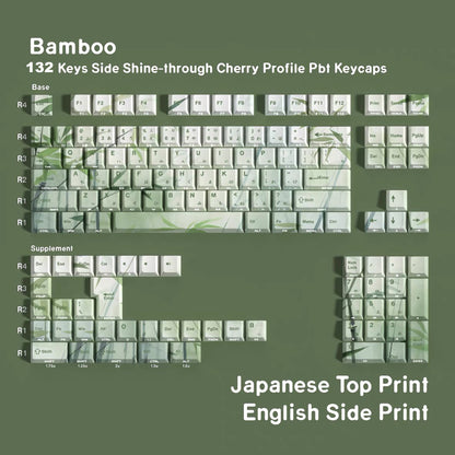 YMDK Bamboo Forest 132 keys Cherry Profile PBT Dye Sub Sidelit Keycaps Japanese, German, French, Spanish, and Russian for 61/84/87/104/108 MX Mechanical Keyboard