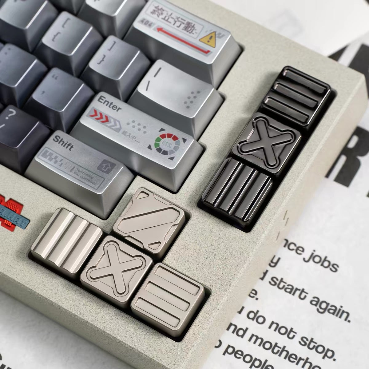 YMDK Metal Custom Keycap, Black‑White Gloss & Matte Finish, Nuclear Cube Artisan Keycap for Custom Mechanical Keyboard