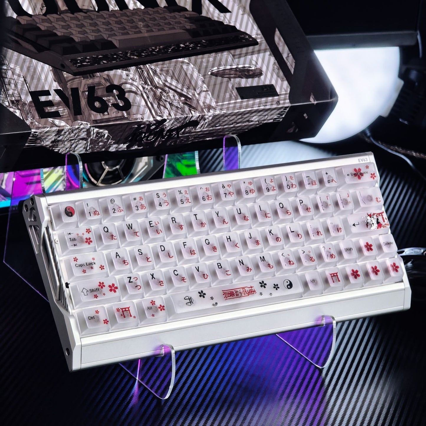 YMDK Red Miko Outfit Theme PC Frosted Translucent Cherry Profile Keycaps, Custom Keycap Set for 60/63/64/65/68/75/87/EZ63 MX Mechanical Keyboards