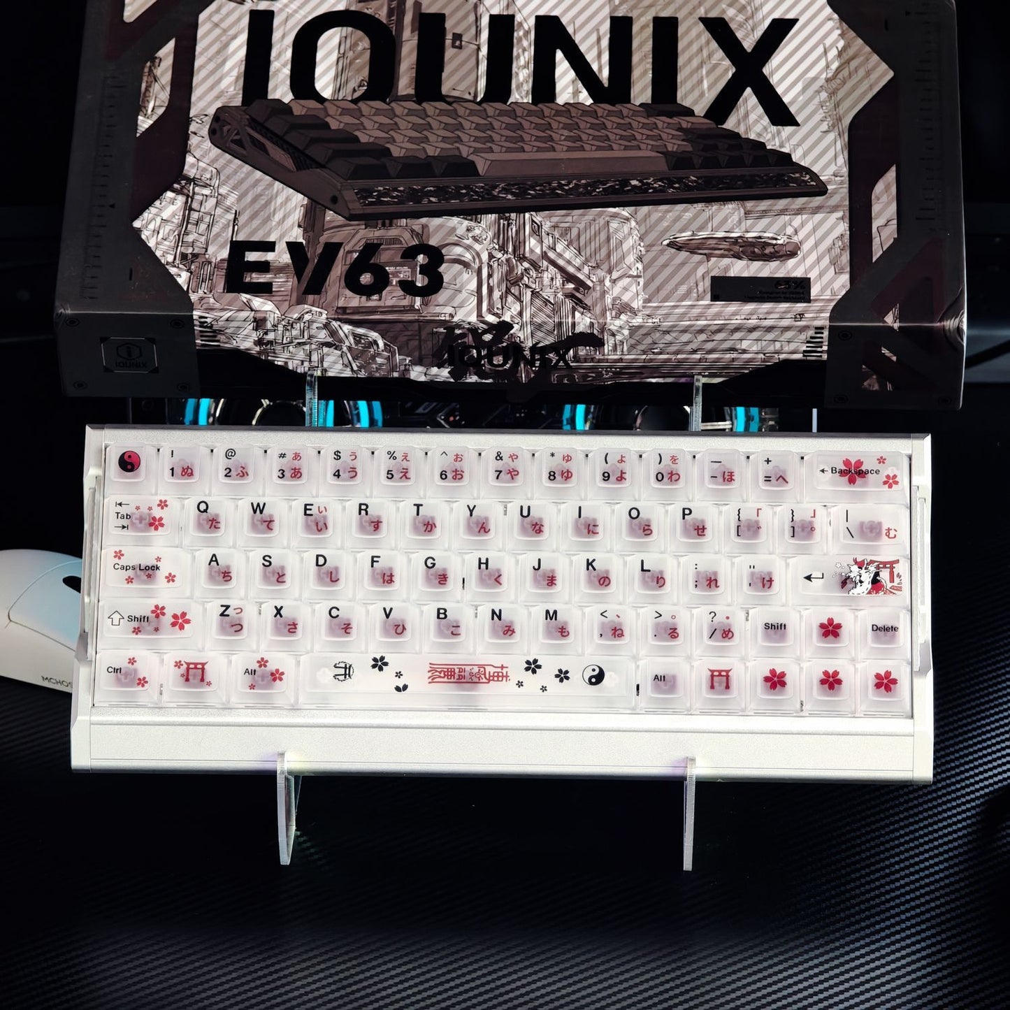 YMDK Red Miko Outfit Theme PC Frosted Translucent Cherry Profile Keycaps, Custom Keycap Set for 60/63/64/65/68/75/87/EZ63 MX Mechanical Keyboards