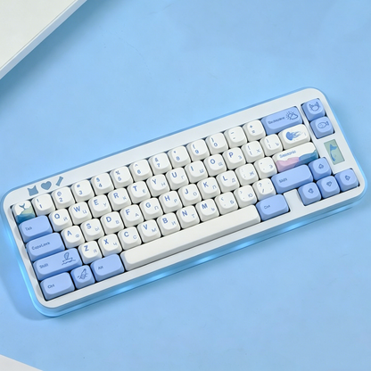 YMDK Cute Ocean Blue Theme 135 Keys English Korean Russian PBT Dye Sub Similar to MOA Keycap for 61/84/87/108 MX Mechanical Keyboard
