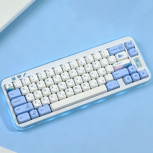 YMDK Cute Ocean Blue Theme 135 Keys English Korean Russian PBT Dye Sub Similar to MOA Keycap for 61/84/87/108 MX Mechanical Keyboard
