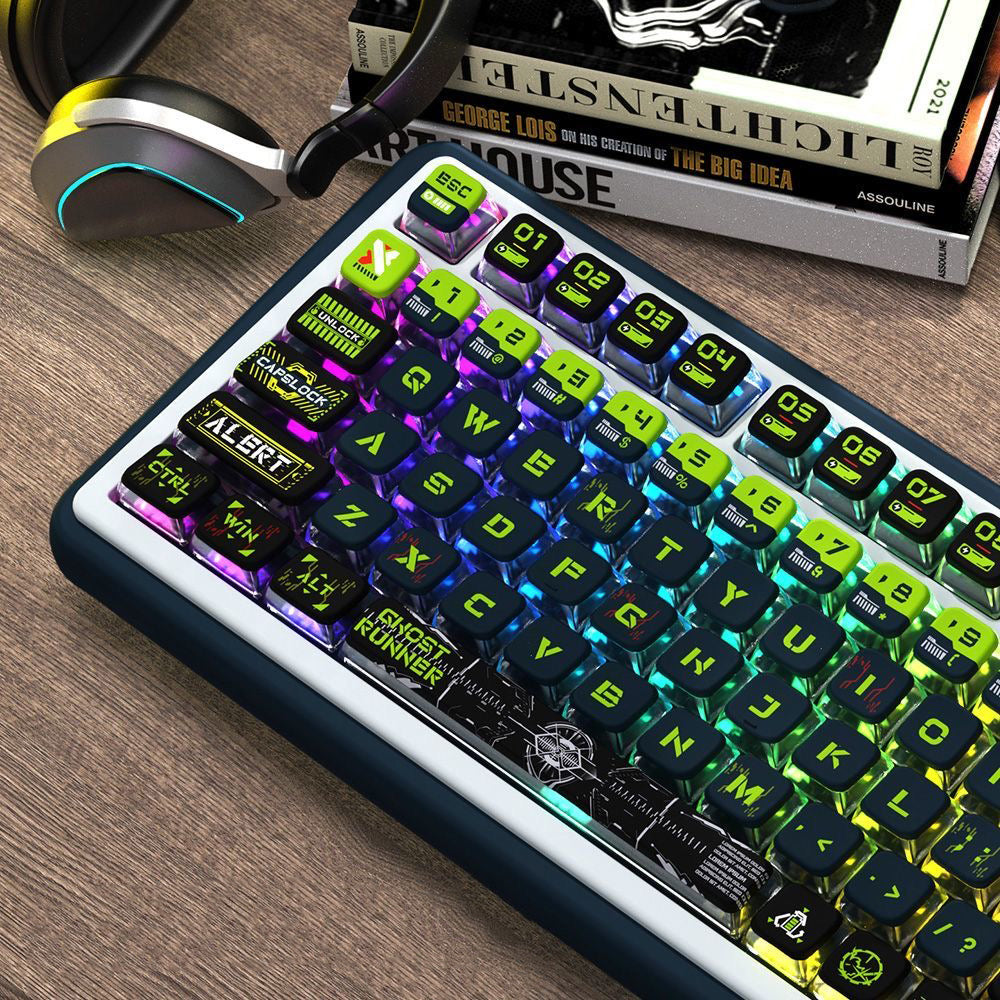 YMDK Ghost Runner 4-Side Shine Through PBT+PC Keycaps, Dye-Sub MSA Profile Custom Keycaps for 61/84/87/96/100/104/108 MX Mechanical Keyboards