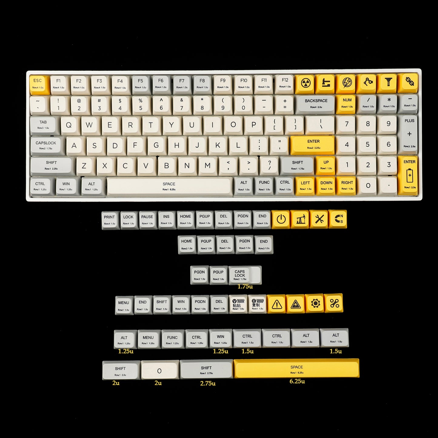 YMDK Industry Yellow 164 Keycaps(Dye Sub MDA Profile 1.55mmg)