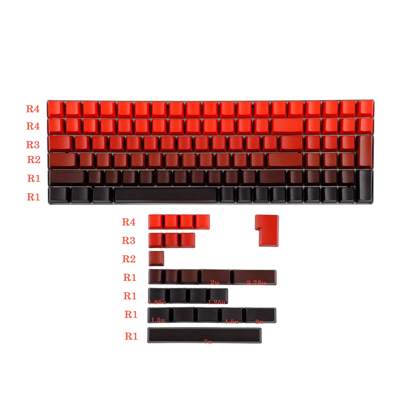 124 Purple/Red Gradient Blank Keycaps(OEM Profile PBT 1.5mm/108 104 96 87 61 68 NJ80 GMMK 84 KBD75 KBD67 XD64 GK64 Using)