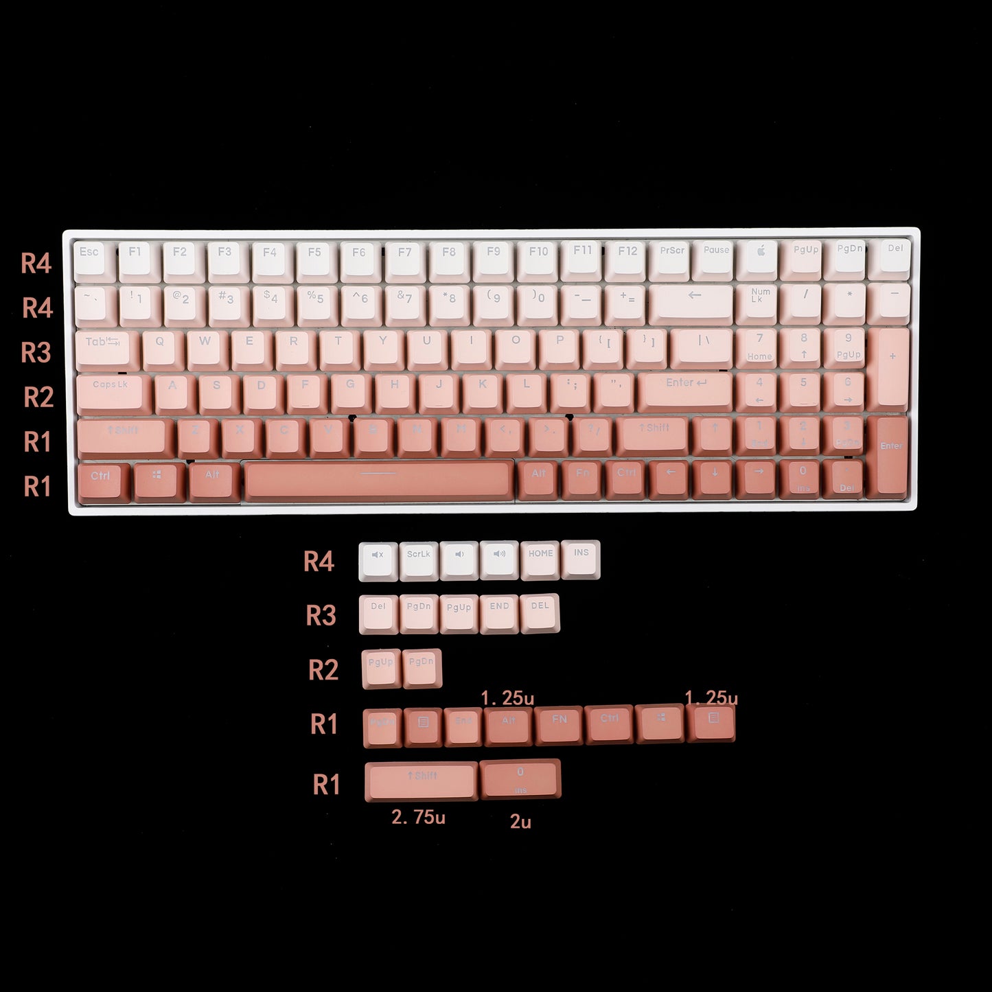 YMDK Blush 122 Backlit Keycaps(Double Shot OEM Profile/104 87 84 68 Using)