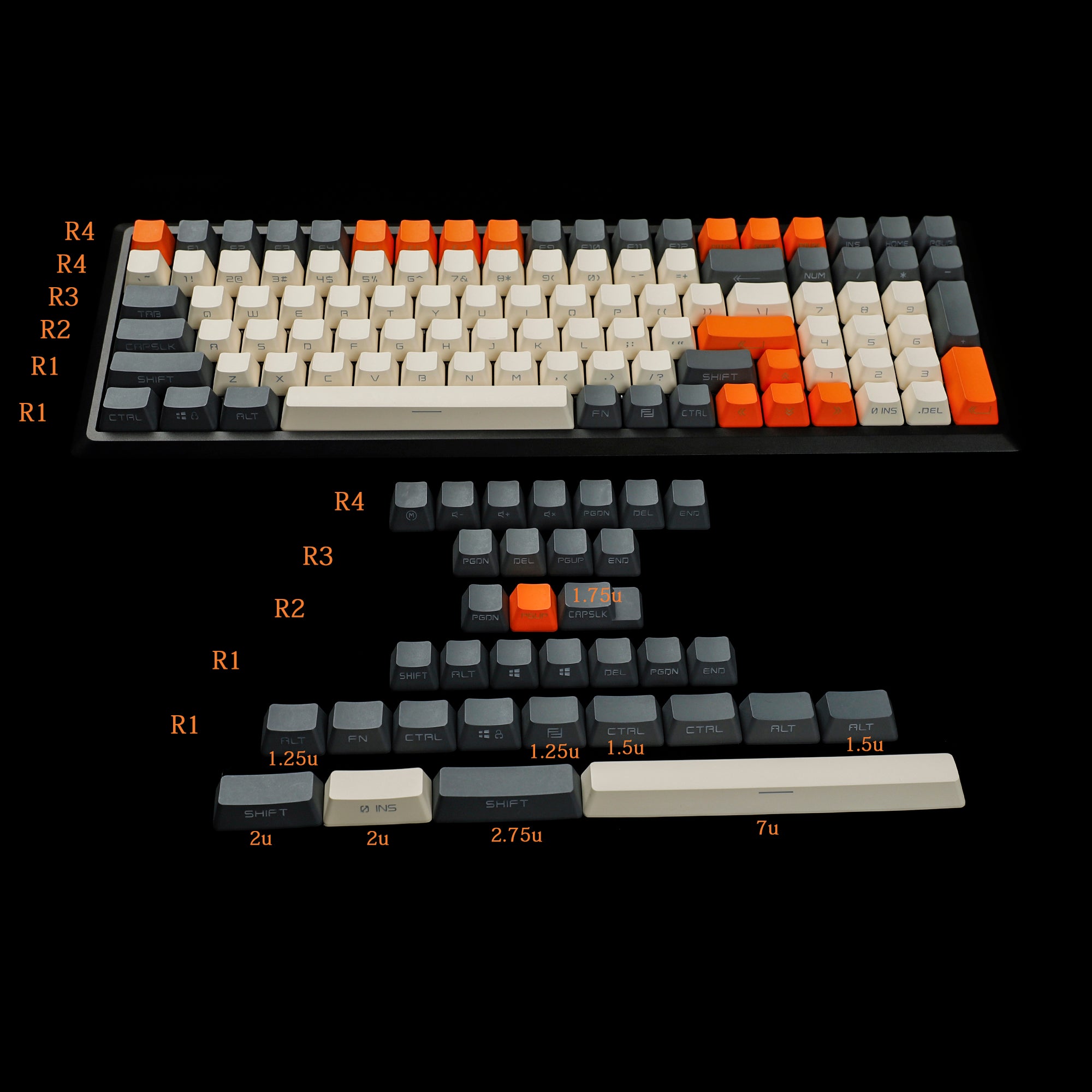 YMDK Carbon Sidelit 134 Keycaps(Double Shot OEM Profile/108 TKL 61 65%