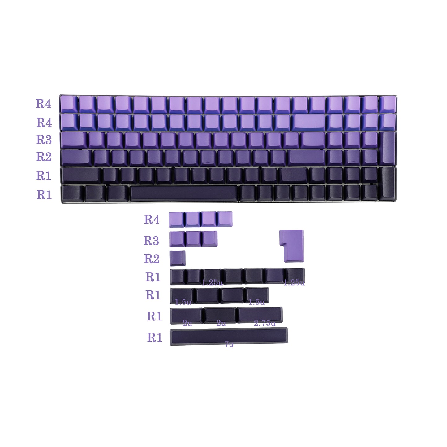 124 Purple/Red Gradient Blank Keycaps(OEM Profile PBT 1.5mm/108 104 96 87 61 68 NJ80 GMMK 84 KBD75 KBD67 XD64 GK64 Using)