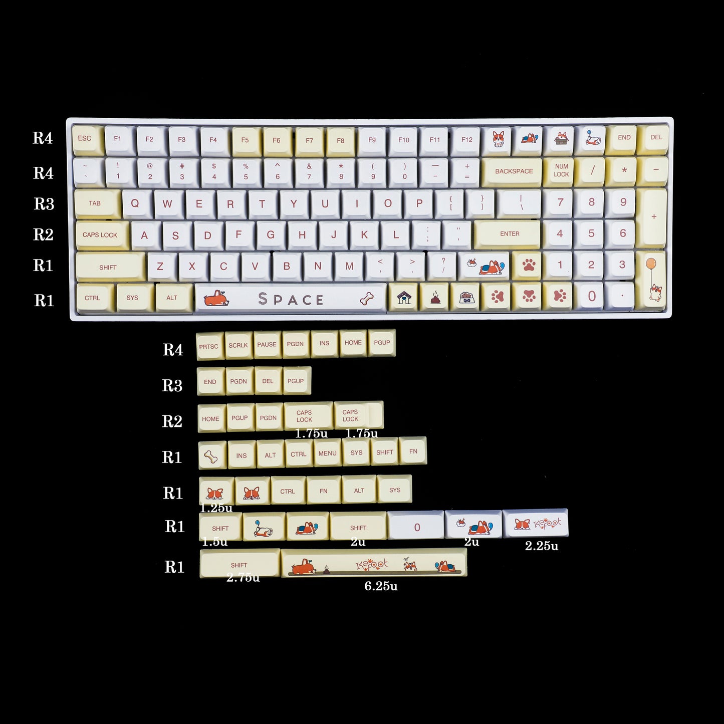 YMDK Shiba Inu 139 Keycaps(Dye Sub MDA Profile 1.55mm)