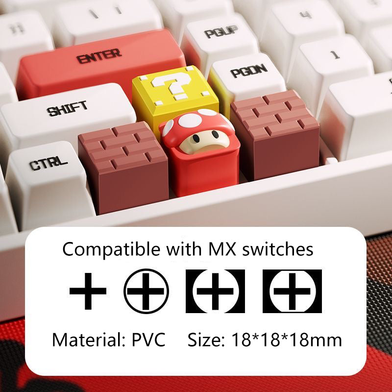 Cartoon Mushroom Question Mark Block Brick 1 pcs PVC Material Cute Personalized Custom Keycaps for MX Mechanical Keyboard