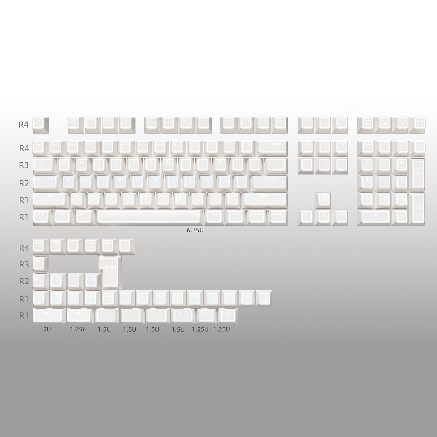 YMDK 142 keys Cherry Profile White Jade Top Print for 75/87/98/104/108 MX Mechanical Keyboard