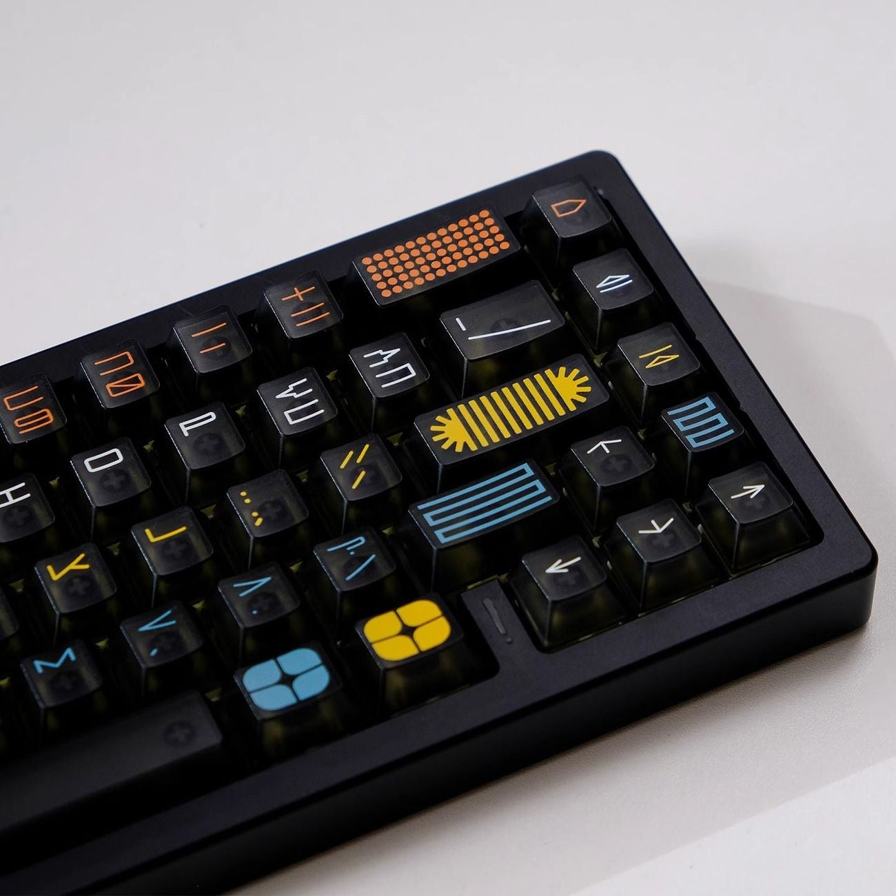 YMDK 122 Keys Exhibition Theme Five Sides Fog Keycaps Shine Through Cherry Profile PC UV Print Keycap for 61/64/68/75/84/87 MX Mechanical Keyboard