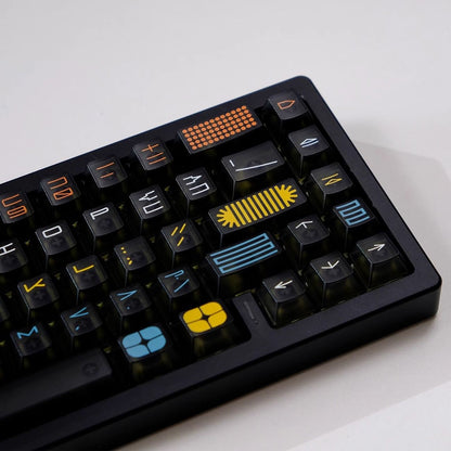 YMDK 122 Keys Exhibition Theme Five Sides Fog Keycaps Shine Through Cherry Profile PC UV Print Keycap for 61/64/68/75/84/87 MX Mechanical Keyboard