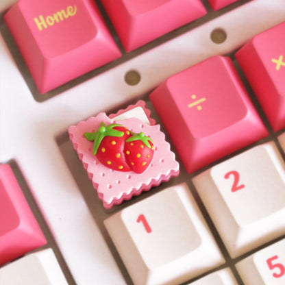 YMDK Strawberry Cookie Biscuit Keycaps 1pcs Pink Cute Resin Material Personalized Handmade Creativity Keycaps for MX Mechanical Keyboard