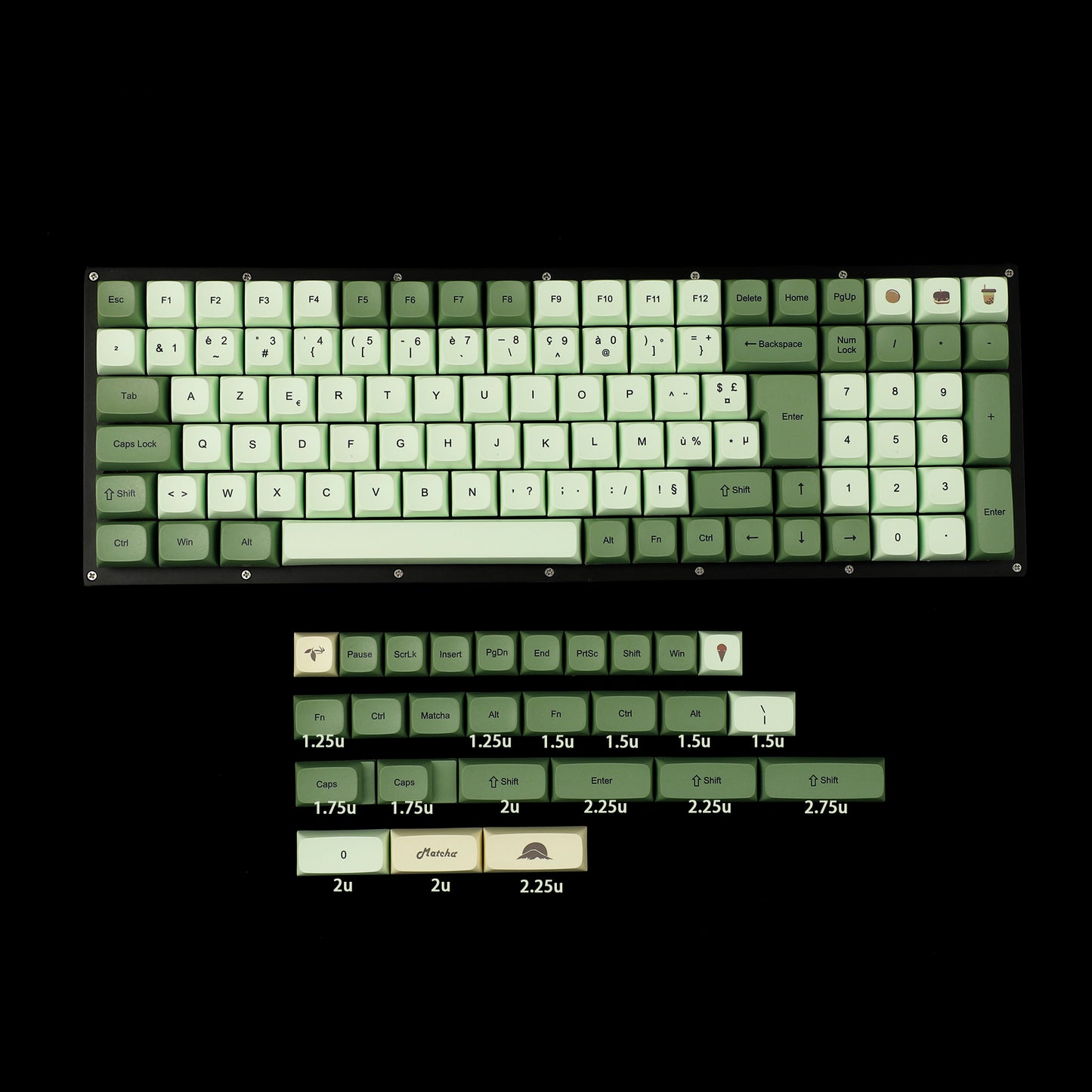 YMDK Matcha Theme ZDA Profile Keycap German French Spain ISO Keycaps（ Dye Sub PBT XDA V2 Support 104 96 87 61 KBD75 80 GK64 68 Keychron）