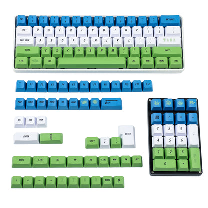 132 Custom Pan Gu Green Blue White Keycaps(Dye Sub OEM Profile/104 87 61 96 75 GK64 68 Using)