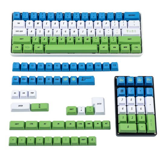 132 Custom Pan Gu Green Blue White Keycaps(Dye Sub OEM Profile/104 87 61 96 75 GK64 68 Using)