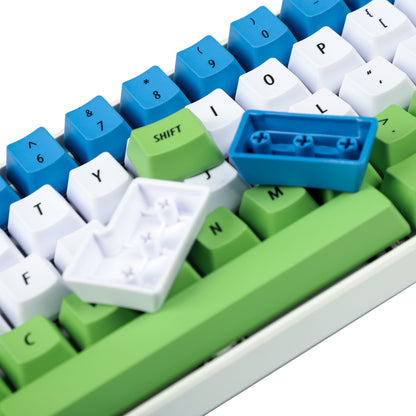 132 Custom Pan Gu Green Blue White Keycaps(Dye Sub OEM Profile/104 87 61 96 75 GK64 68 Using)