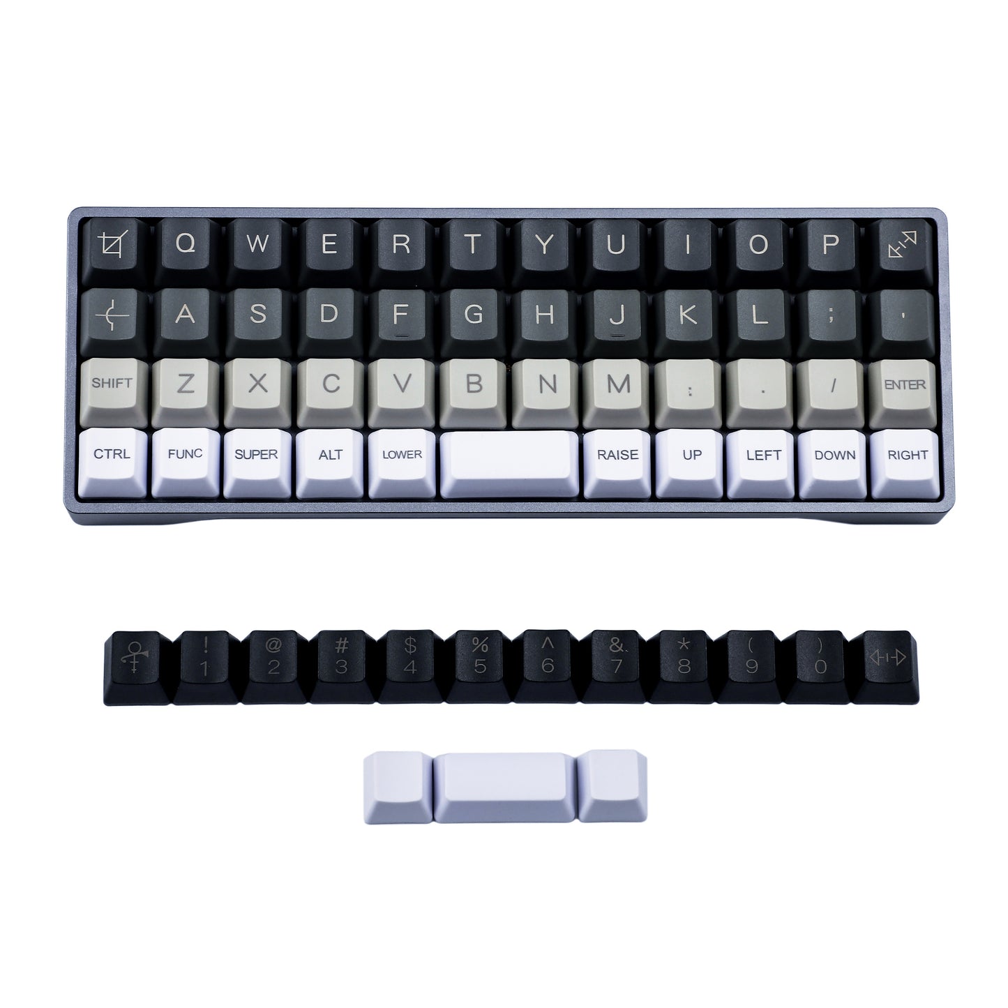 62 Laser-Etched Black Gray White Keycaps(Planck Niu40 Preonic 40% Using/OEM Profile 1.5mm Thickness PBT)