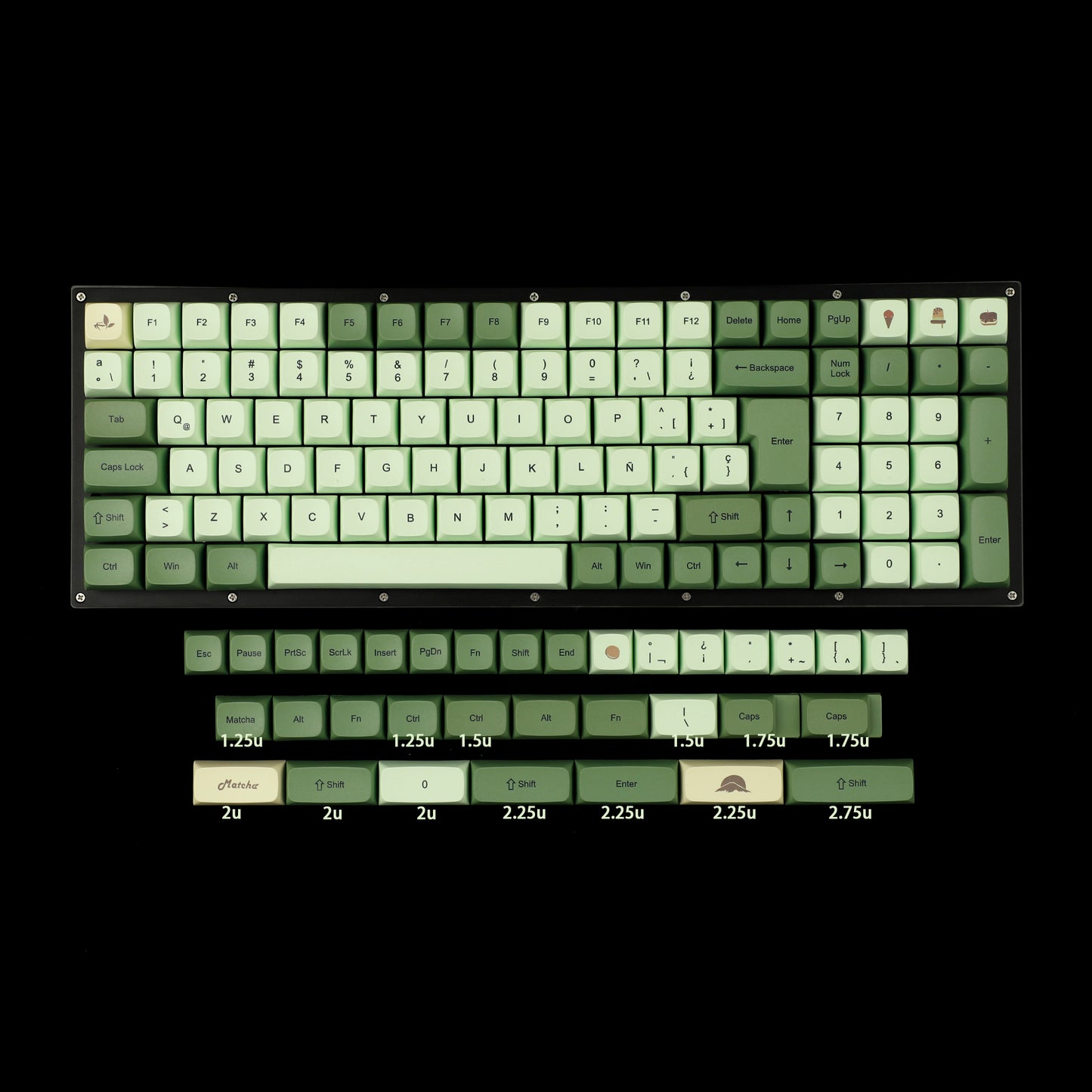 YMDK Matcha Theme ZDA Profile Keycap German French Spain ISO Keycaps（ Dye Sub PBT XDA V2 Support 104 96 87 61 KBD75 80 GK64 68 Keychron）